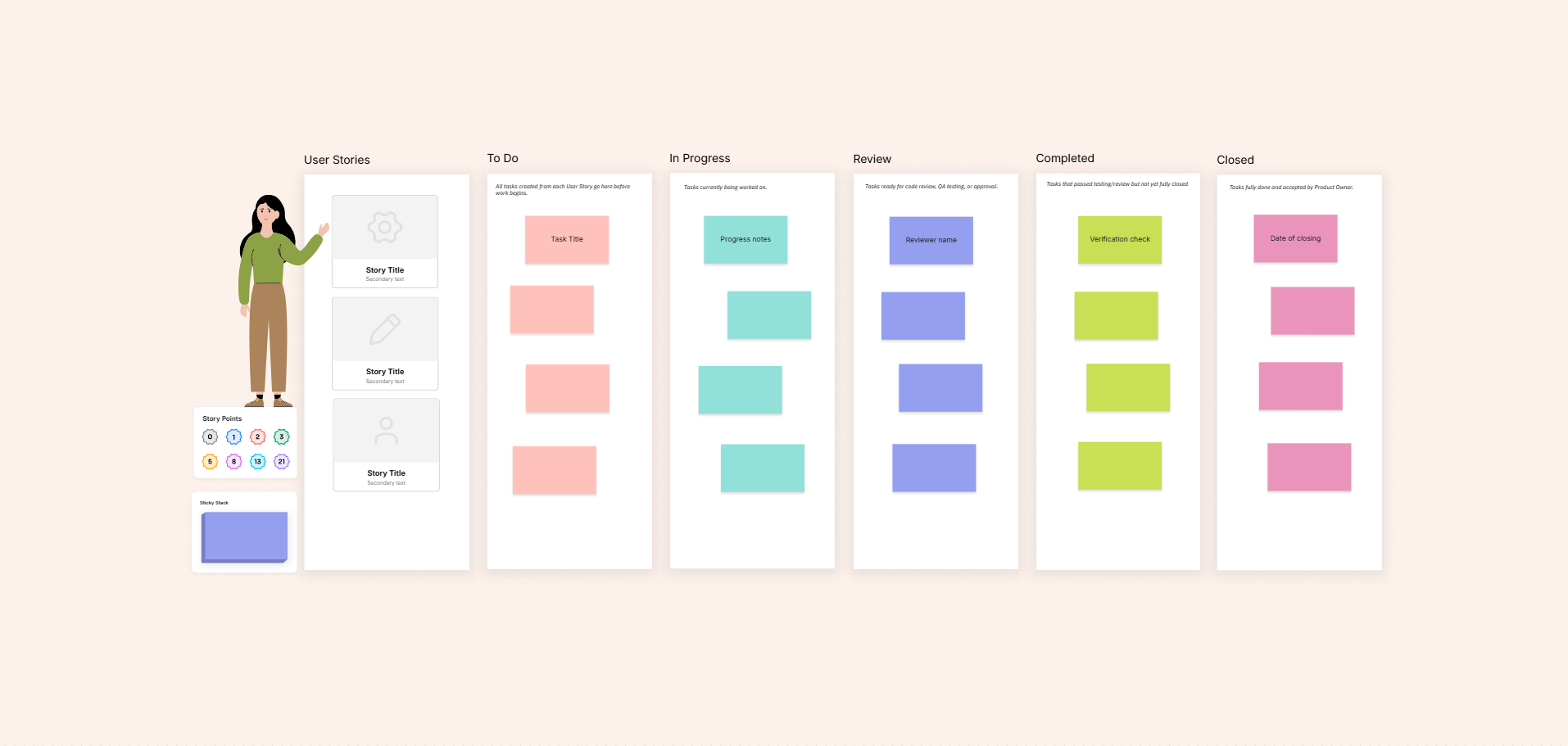 Agile sprint planning template on the Cloudairy canvas