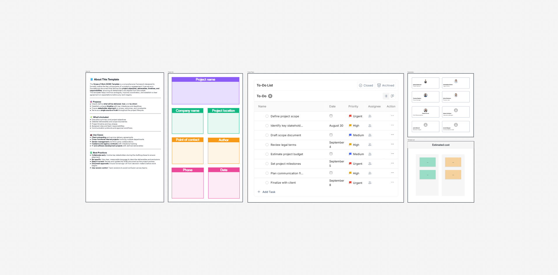 Scope of work document template on the Cloudairy canvas
